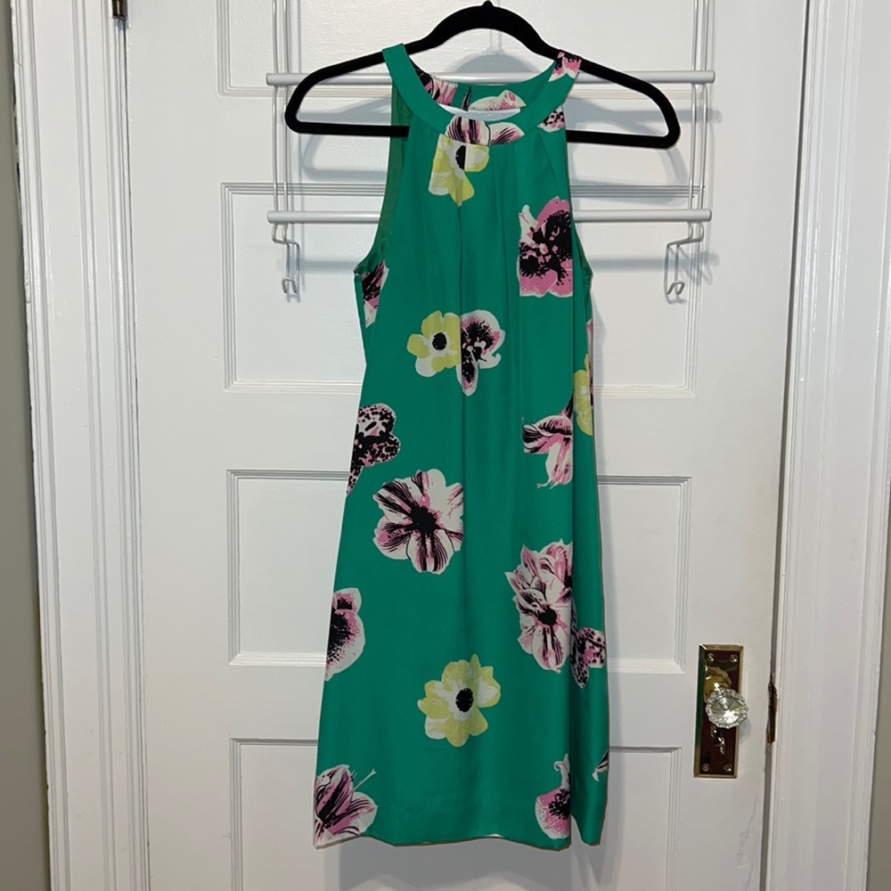 JCrew factory green floral high neck shift dress EUC | Size 2